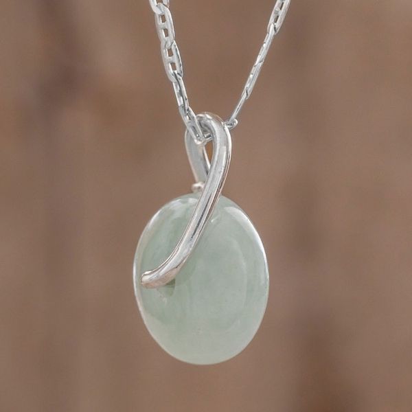 Alternate image for Round Apple Green Jade Pendant Necklace from Guatemala Apple Green Wheel of Fortune