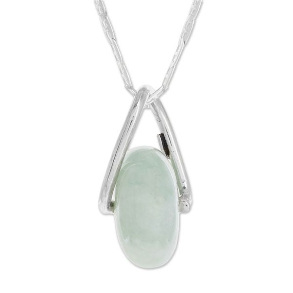 Alternate image for Round Apple Green Jade Pendant Necklace from Guatemala Apple Green Wheel of Fortune