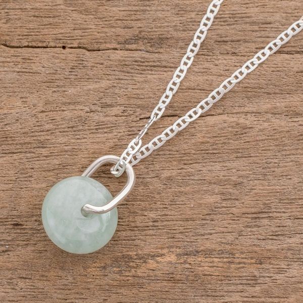 Alternate image for Round Apple Green Jade Pendant Necklace from Guatemala Apple Green Wheel of Fortune