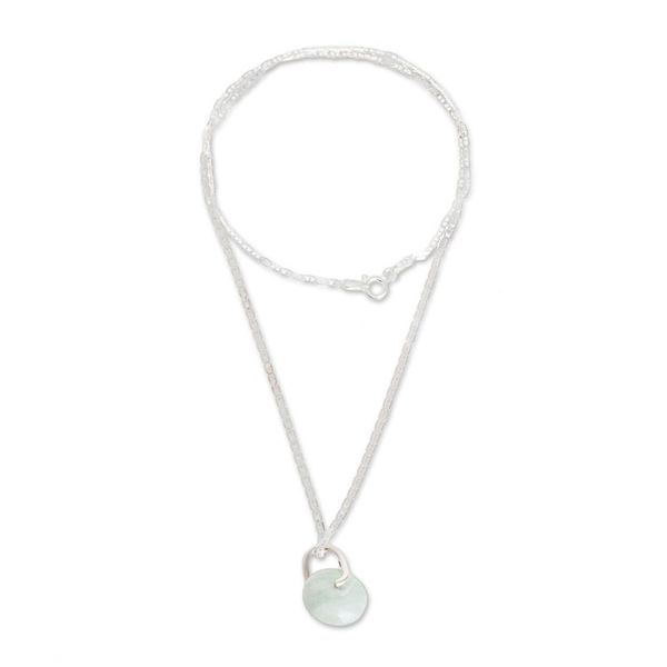 Alternate image for Round Apple Green Jade Pendant Necklace from Guatemala Apple Green Wheel of Fortune
