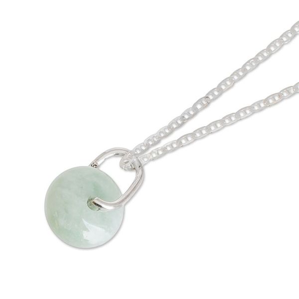 Alternate image for Round Apple Green Jade Pendant Necklace from Guatemala Apple Green Wheel of Fortune