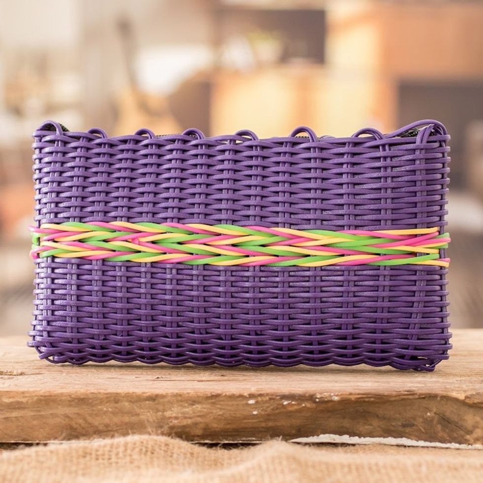 Eco Friendly Handwoven Deep Violet Clutch from Guatemala 'Harmony of Color in Purple'