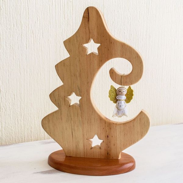 Alternate image for Natural Pinewood Christmas Tree Sculpture Christmas Stars