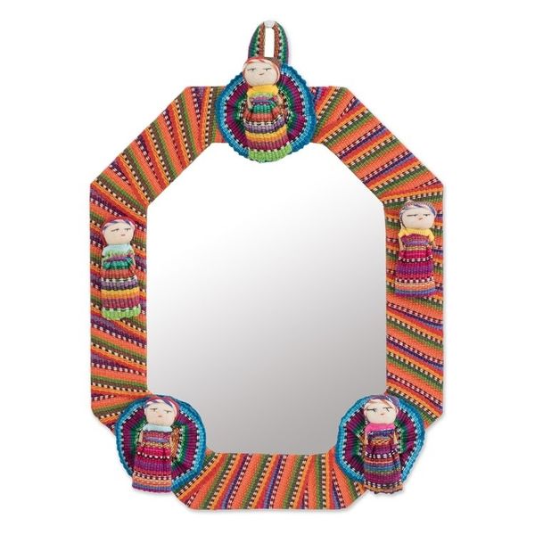 Alternate image for Octagonal Cotton Wall Mirror with Worry Dolls from Guatemala Quitapenas Octagon