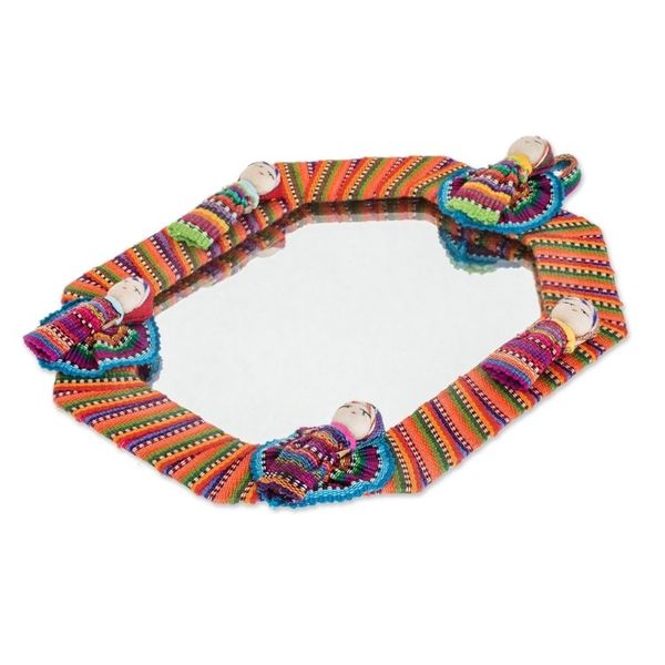 Alternate image for Octagonal Cotton Wall Mirror with Worry Dolls from Guatemala Quitapenas Octagon