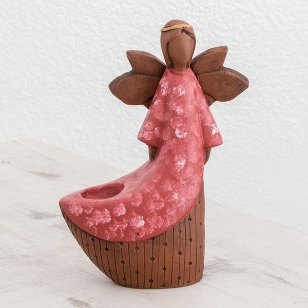 Alternate image for Ceramic Angel Tealight Candleholder from El Salvador Red Angel of Light