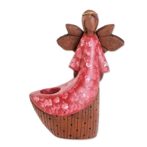 Alternate image for Ceramic Angel Tealight Candleholder from El Salvador Red Angel of Light