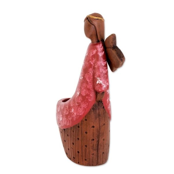 Alternate image for Ceramic Angel Tealight Candleholder from El Salvador Red Angel of Light