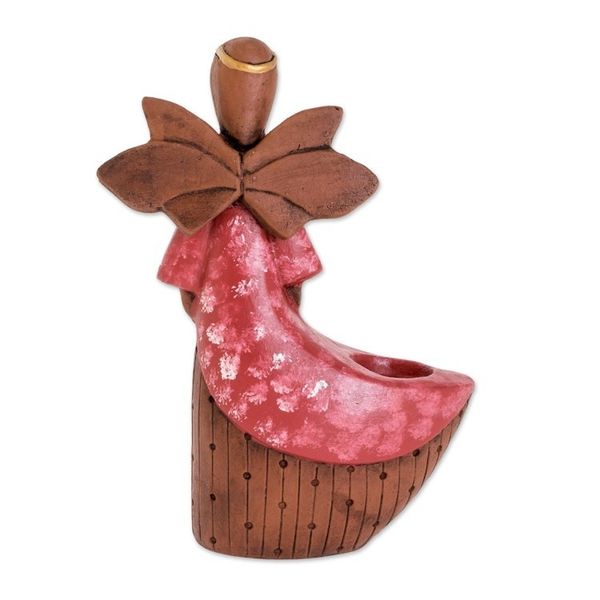 Alternate image for Ceramic Angel Tealight Candleholder from El Salvador Red Angel of Light