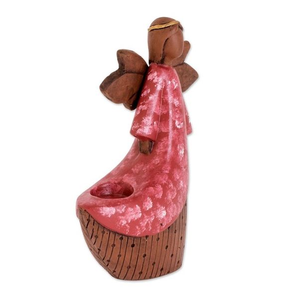 Alternate image for Ceramic Angel Tealight Candleholder from El Salvador Red Angel of Light