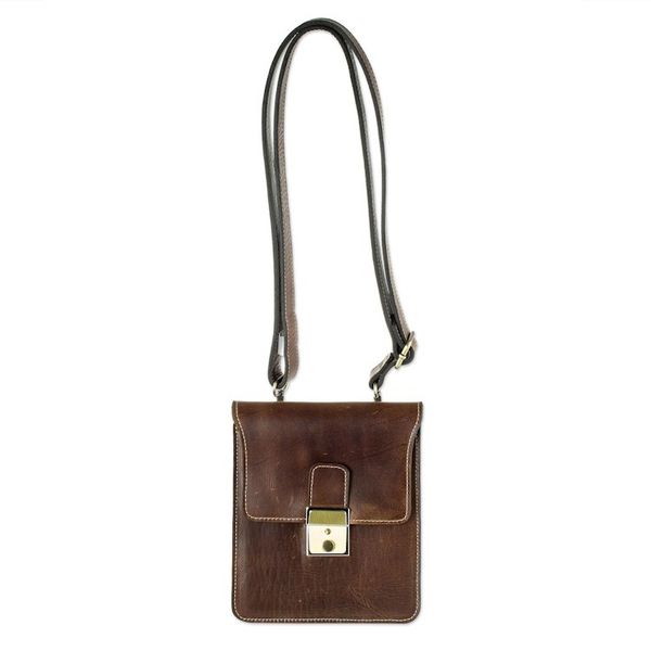 Alternate image for Unisex Small Brown Leather Shoulder Bag Quest