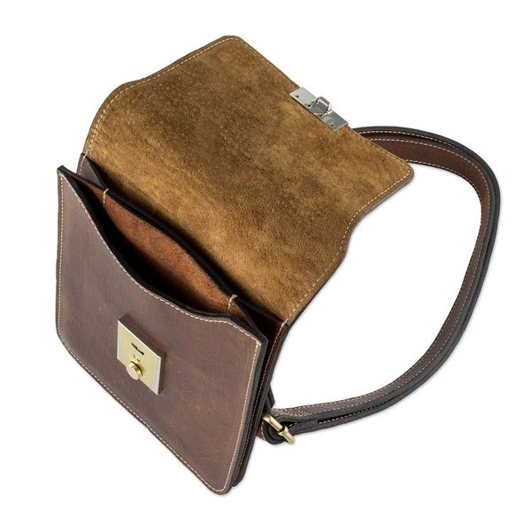 Alternate image for Unisex Small Brown Leather Shoulder Bag Quest
