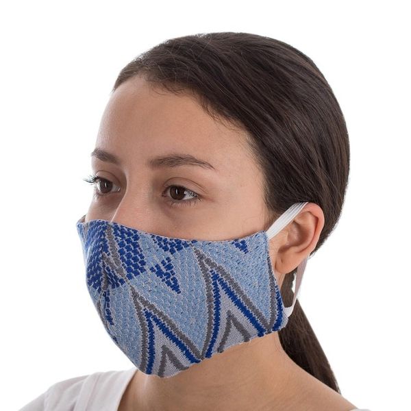 Alternate image for 2 Handwoven Blue Cotton Masks in Brocade Solid Navy Blue Diamond Brocade