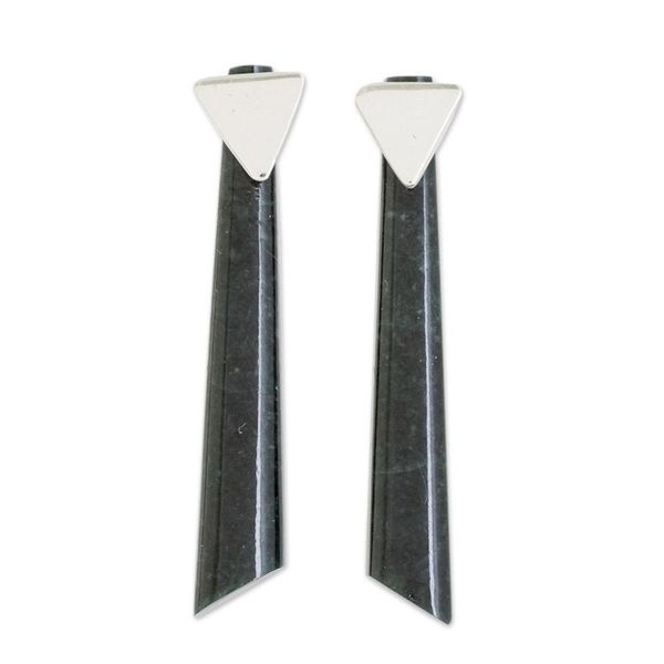 Alternate image for Triangular Dark Green Jade Drop Earrings from Guatemala Shooting Triangles