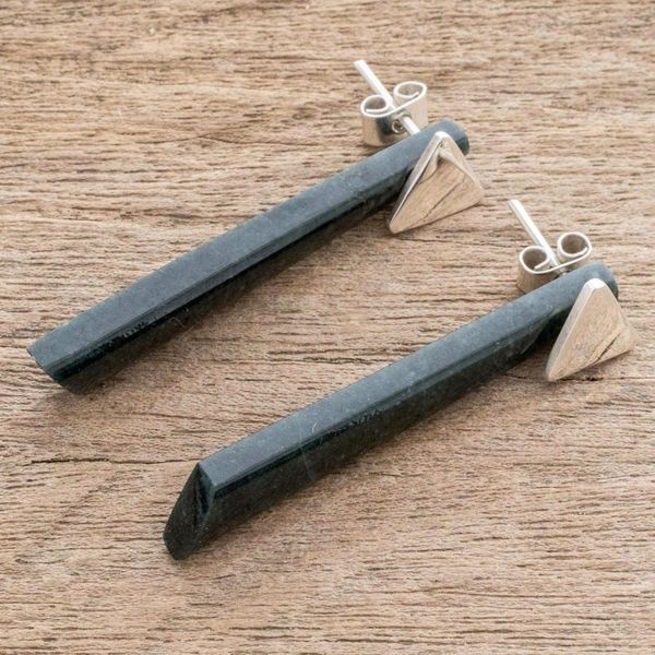 Alternate image for Triangular Dark Green Jade Drop Earrings from Guatemala Shooting Triangles
