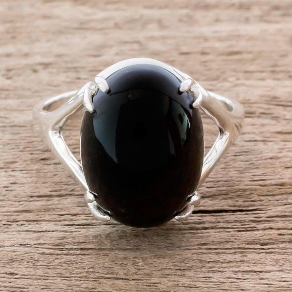 Alternate image for Artisan Crafted Black Jade Cocktail Ring Precious Darkness