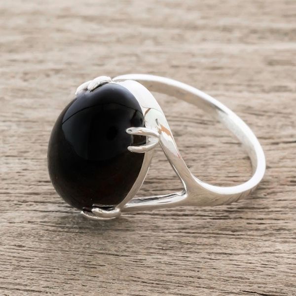 Alternate image for Artisan Crafted Black Jade Cocktail Ring Precious Darkness