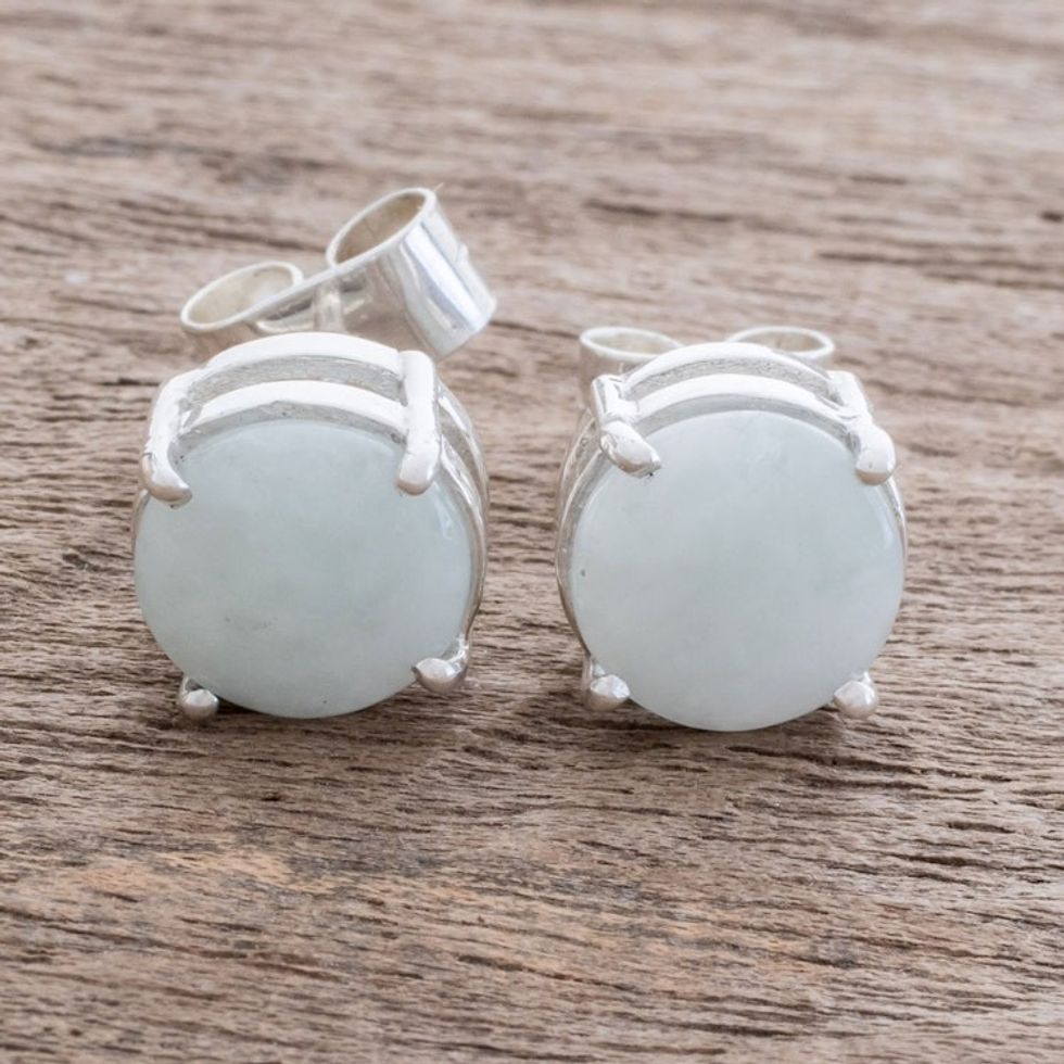 Apple Green Jade Stud Earrings from Guatemala 'Maya Sweets in Apple Green'