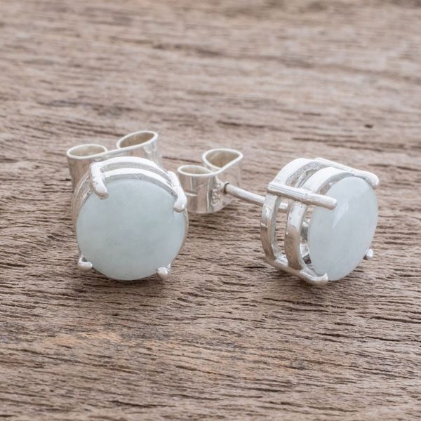 Alternate image for Apple Green Jade Stud Earrings from Guatemala Maya Sweets in Apple Green
