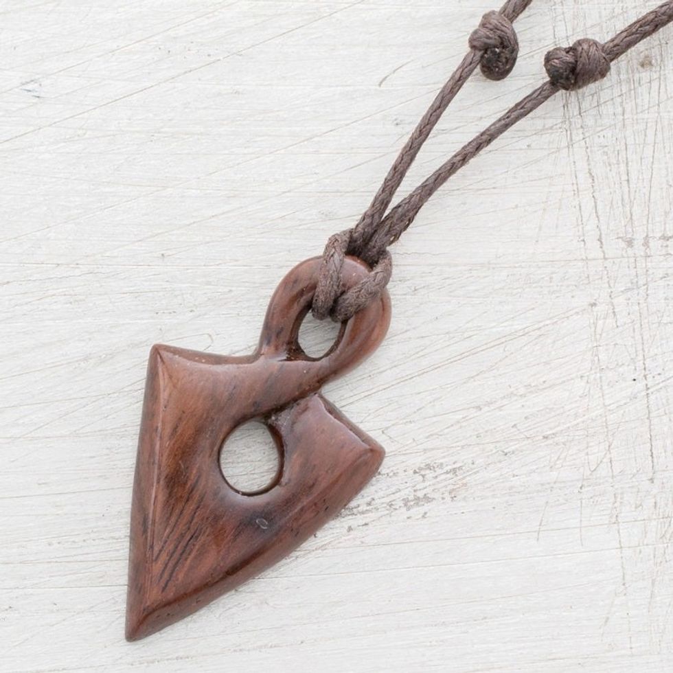 Estoraque Wood Spearhead Pendant Necklace from Costa Rica 'Estoraque Spear'