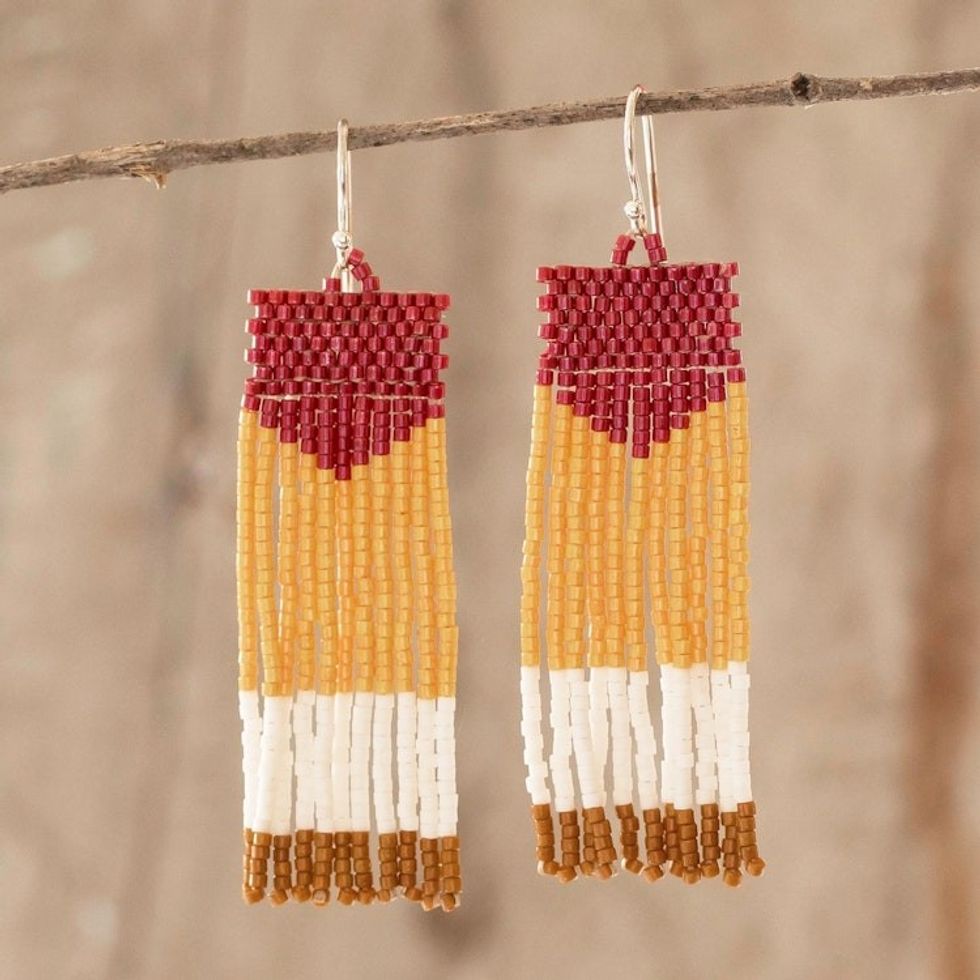 Multicolored Beaded Waterfall Earrings 'Pennant'