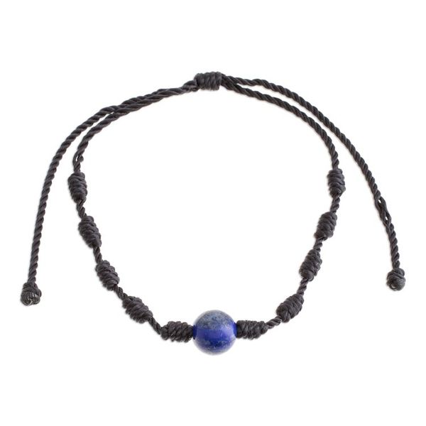 Alternate image for Lapis Lazuli and Nylon Knotted Cord Adjustable Bracelet Bold Texture in Blue