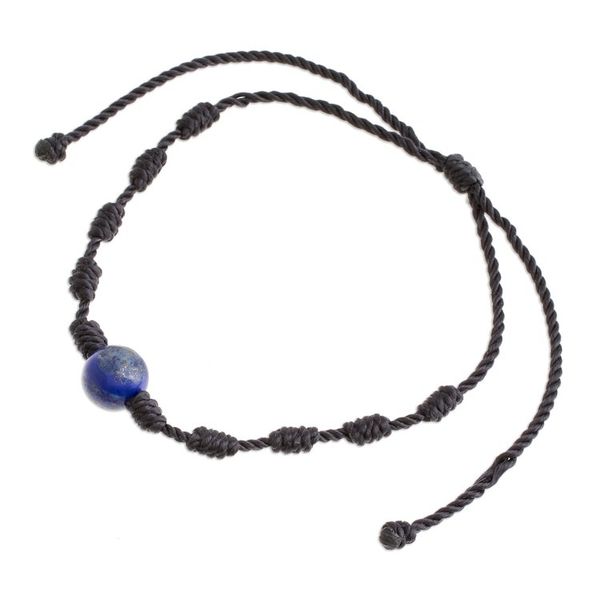 Alternate image for Lapis Lazuli and Nylon Knotted Cord Adjustable Bracelet Bold Texture in Blue