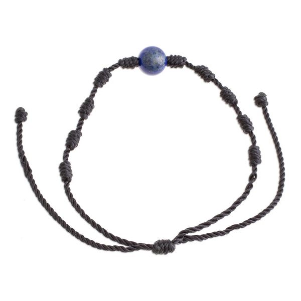 Alternate image for Lapis Lazuli and Nylon Knotted Cord Adjustable Bracelet Bold Texture in Blue