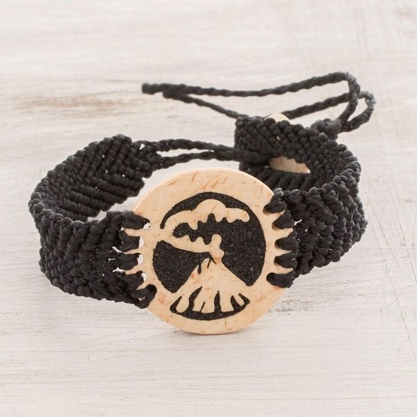 Alternate image for Coconut Shell and Lava Stone Volcano Pendant Bracelet Fiery Volcano