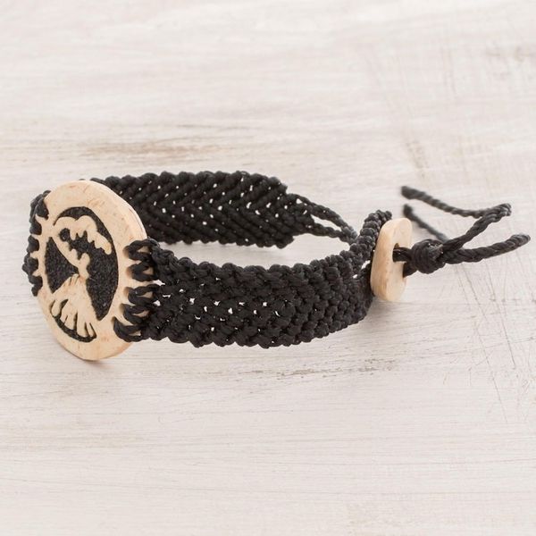 Alternate image for Coconut Shell and Lava Stone Volcano Pendant Bracelet Fiery Volcano