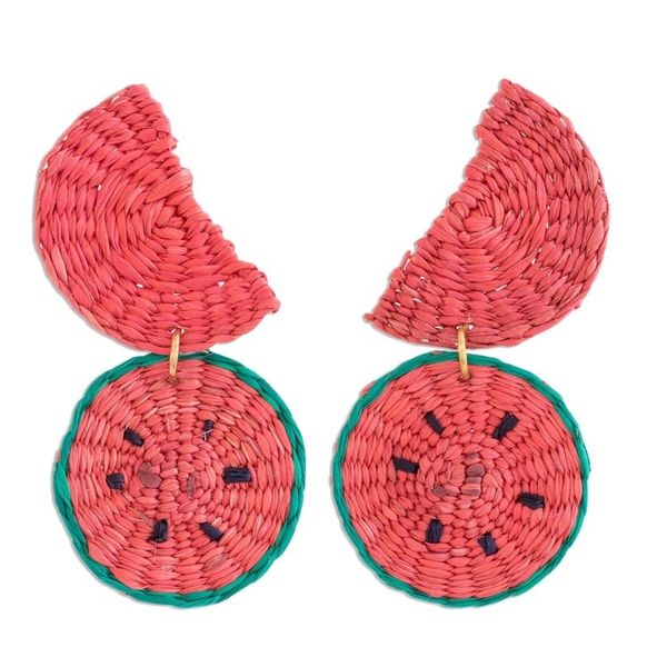 Alternate image for Watermelon Wedges Handwoven Junco Reed Dangle Earrings Watermelon Feast