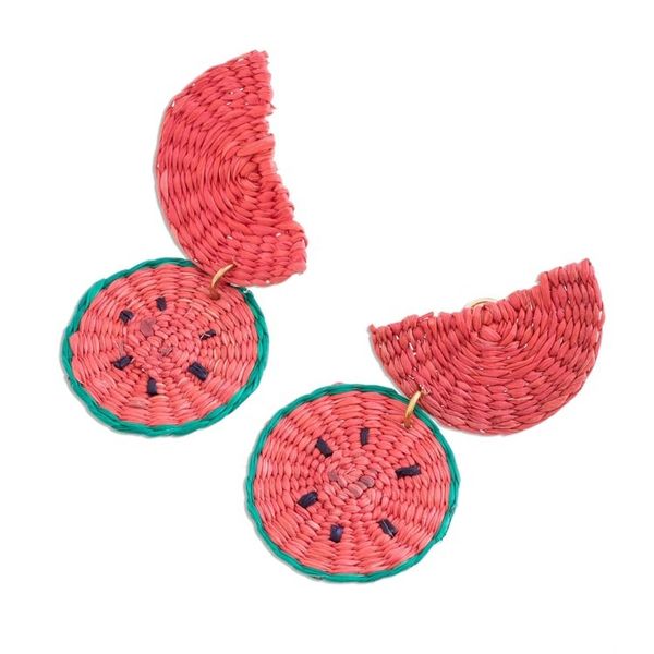Alternate image for Watermelon Wedges Handwoven Junco Reed Dangle Earrings Watermelon Feast