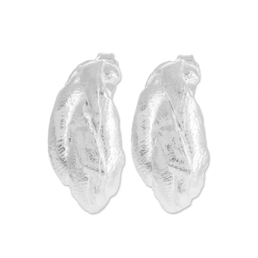 Textured Sterling Silver Drop Earrings from Costa Rica 'Textured Braids'