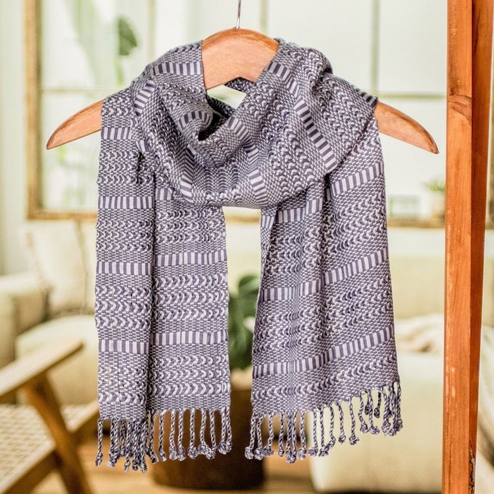 Tone-on-Tone Grey Rayon Scarf from Guatemala 'Color and Texture in Grey'
