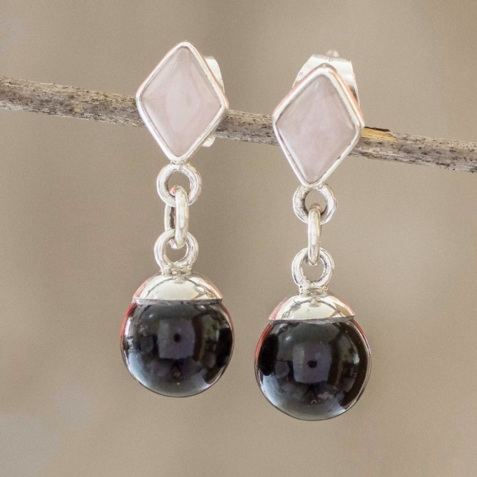 Handmade Jade and Rose Quartz Earrings 'Life Power'