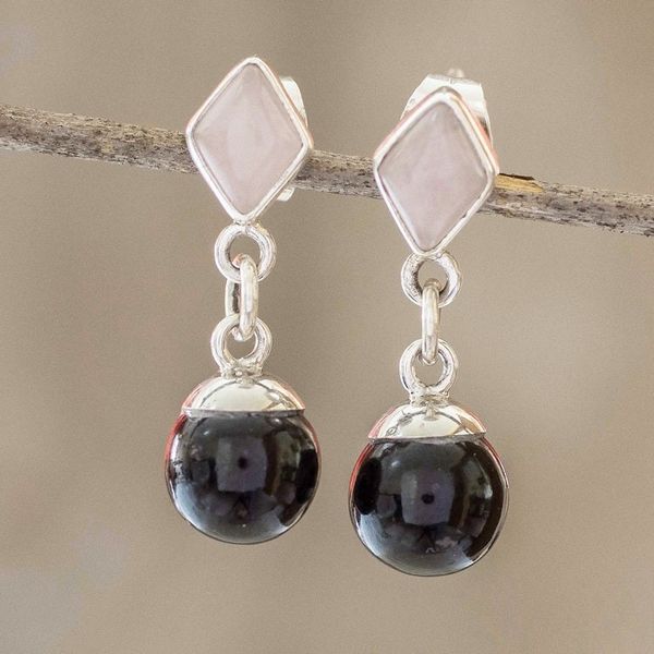 Alternate image for Handmade Jade and Rose Quartz Earrings Life Power