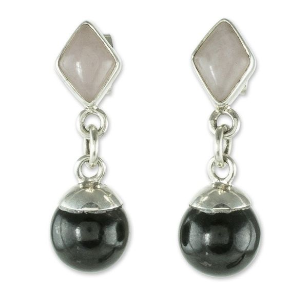 Alternate image for Handmade Jade and Rose Quartz Earrings Life Power