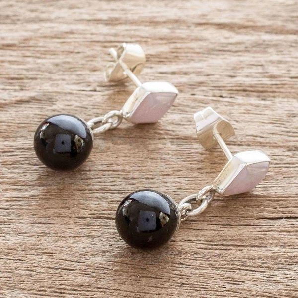 Alternate image for Handmade Jade and Rose Quartz Earrings Life Power