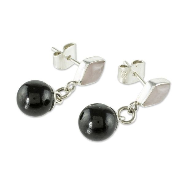Alternate image for Handmade Jade and Rose Quartz Earrings Life Power