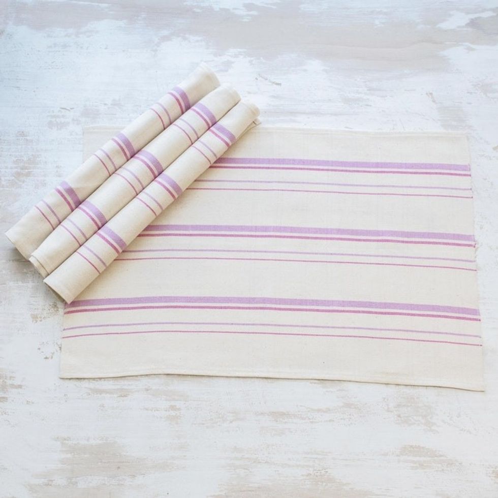 Lilac and Orchid Striped Cotton Placemats Set of 4 'Individualist in Lilac'