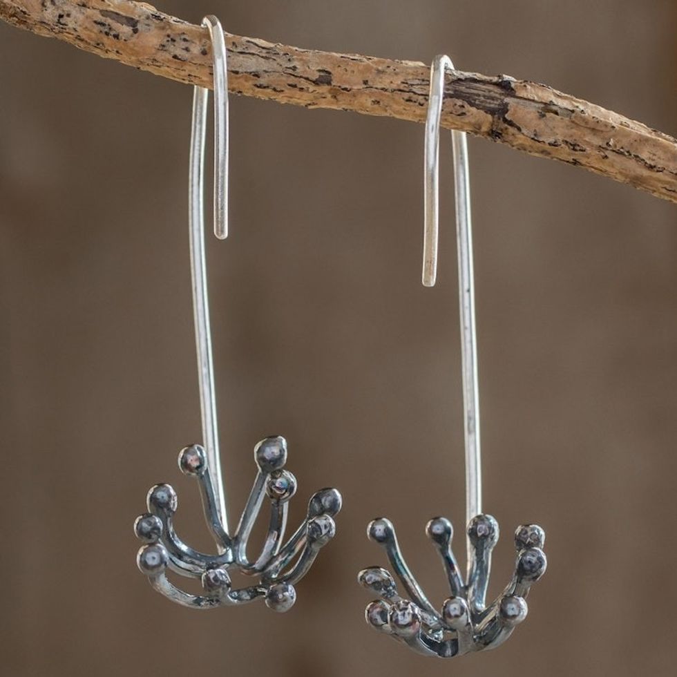 Oxidized Sterling Silver Dandelion Drop Earrings 'Dark Dandelion'