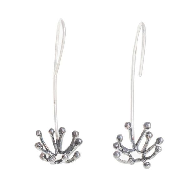 Alternate image for Oxidized Sterling Silver Dandelion Drop Earrings Dark Dandelion