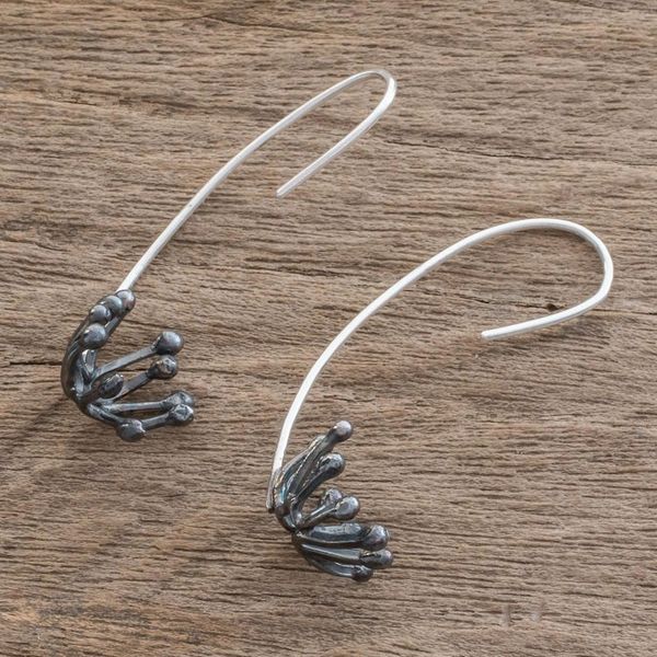 Alternate image for Oxidized Sterling Silver Dandelion Drop Earrings Dark Dandelion