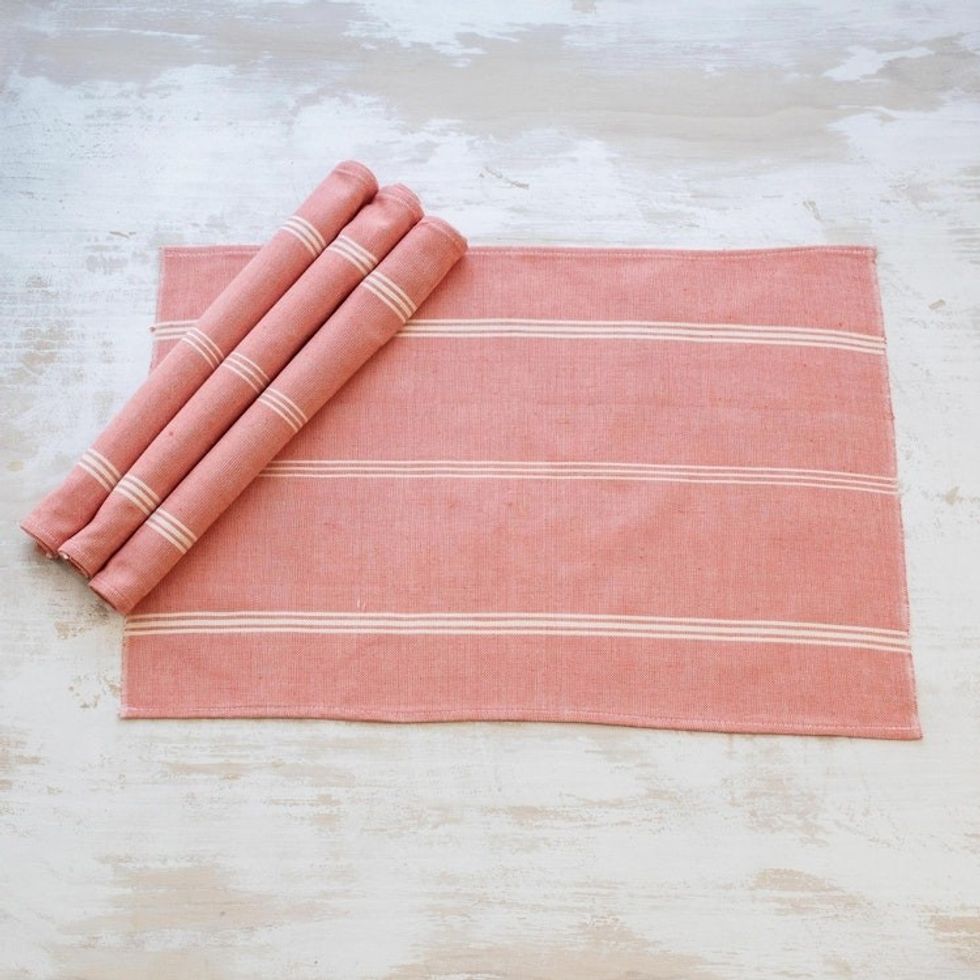 Hand Loomed Honeysuckle Striped Cotton Placemats Set of 4 'Solola Honeysuckle'