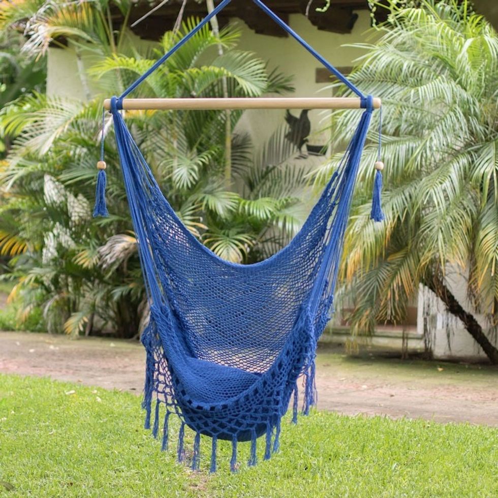 Handwoven Cotton Hammock Swing in Lapis Single 'Simple Relaxation in Lapis'