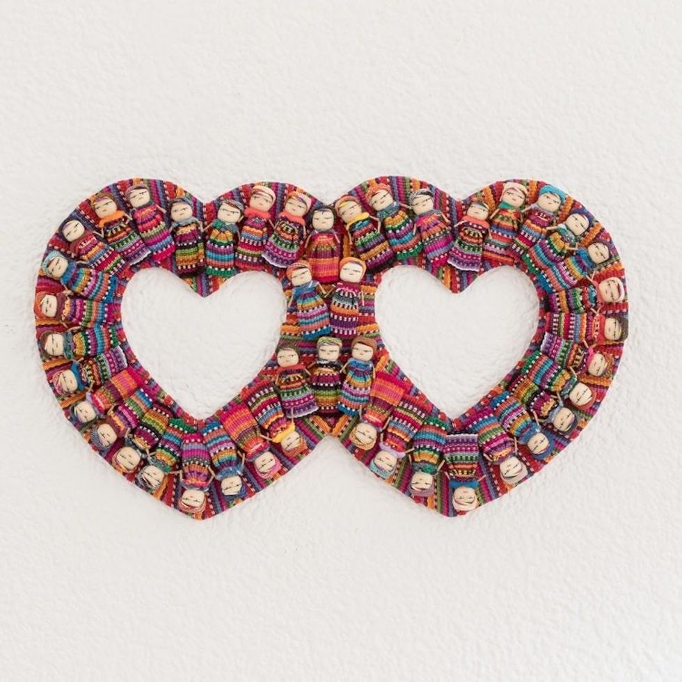 Heart-Shaped Cotton Worry Doll Wall Decor from Guatemala 'Histories of Love'