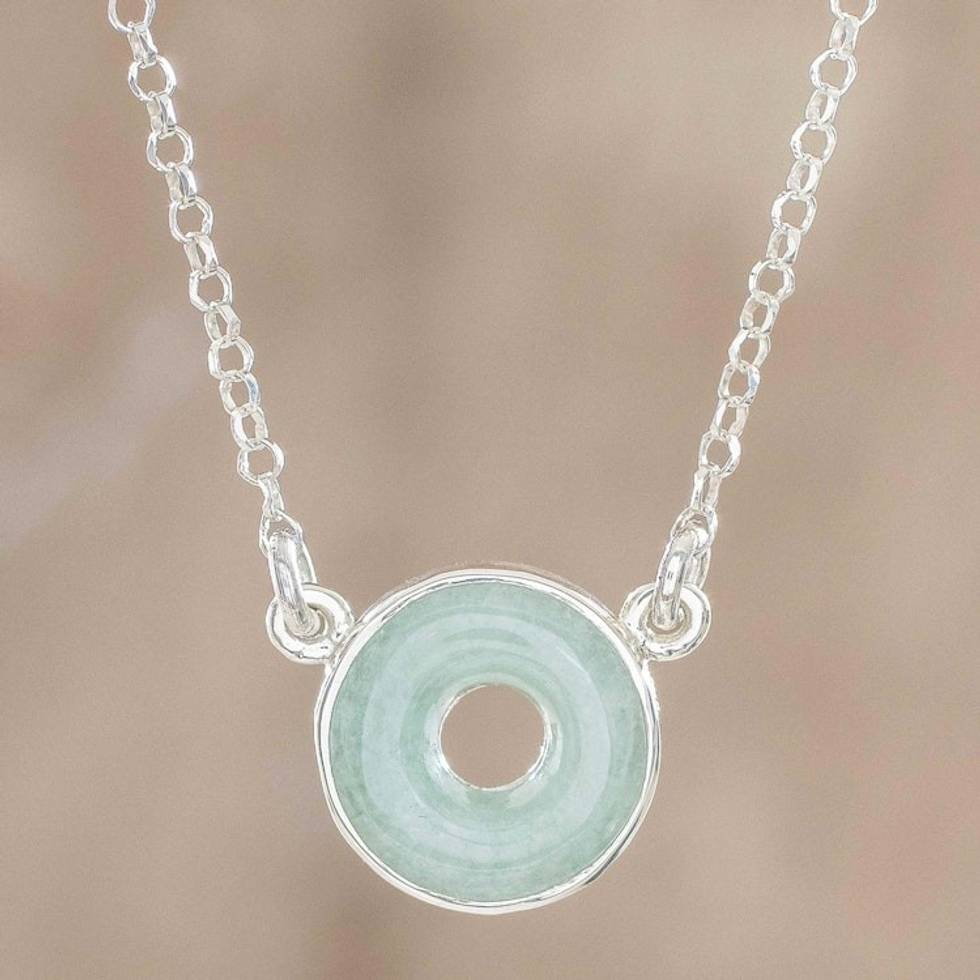 Apple Green Jade Circle Pendant Necklace from Guatemala 'Eternity in Apple Green'
