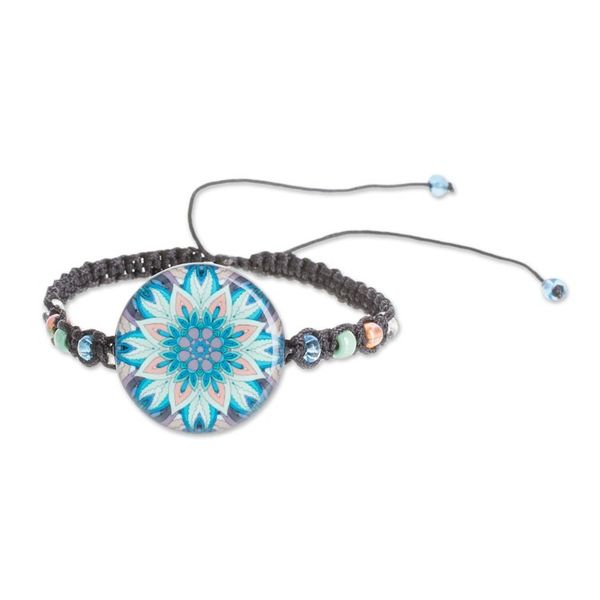 Alternate image for Floral Glass Beaded Macrame Pendant Bracelet Magnificent Bloom