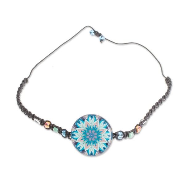 Alternate image for Floral Glass Beaded Macrame Pendant Bracelet Magnificent Bloom