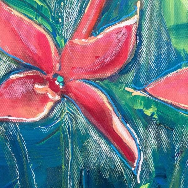 Alternate image for Original Signed Costa Rican Fine Art Flame Flower Painting Flower in Leaf
